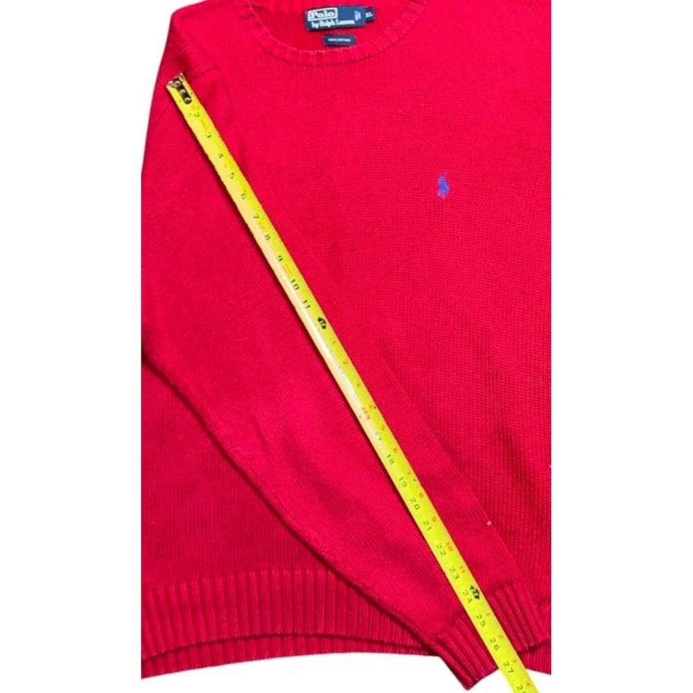 Polo Ralph Lauren Red Cotton Crewneck Sweater Mens XL‎ Blue Pony Logo Pullover